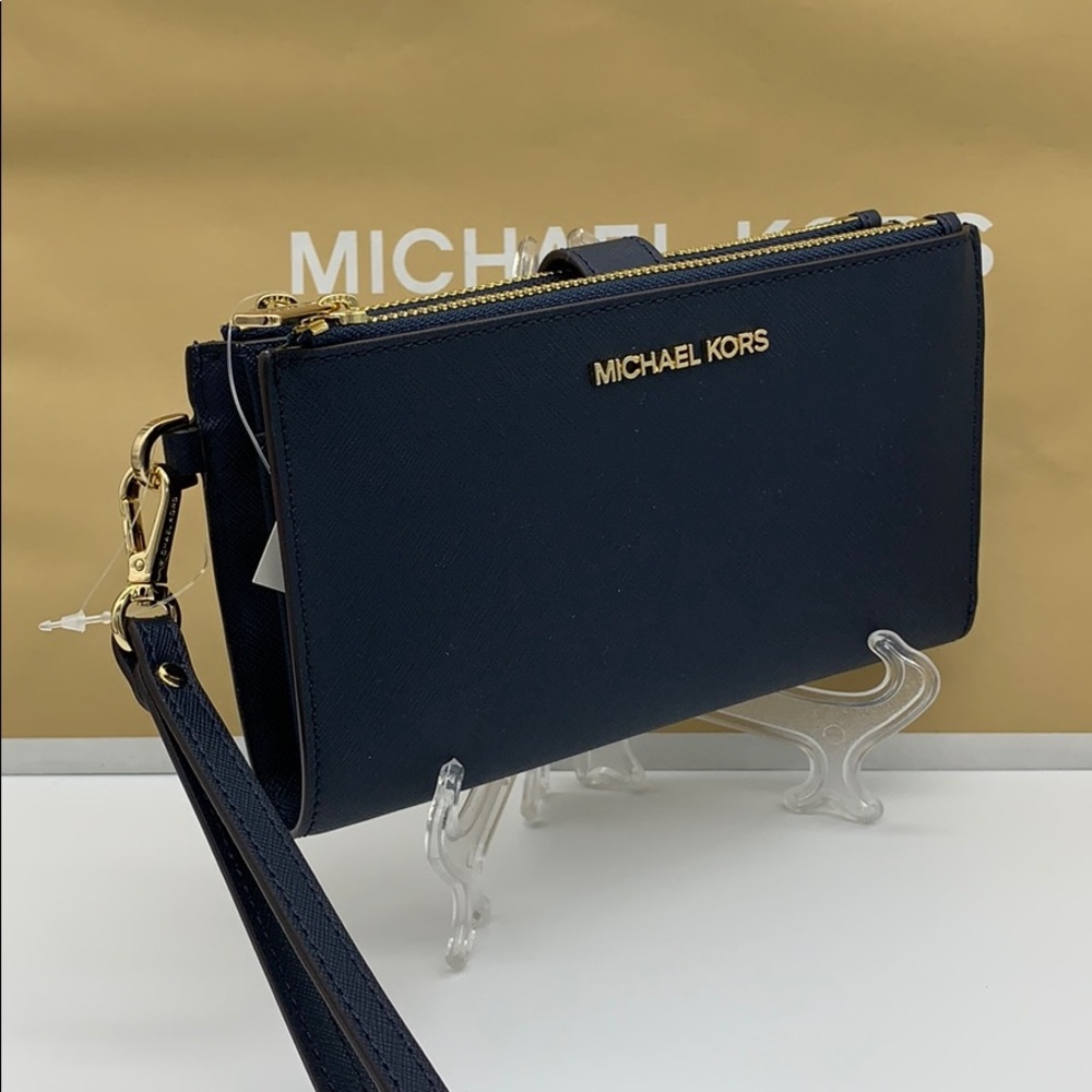 MICHAEL KORS LG DOUBLE ZIP WRISTLET NAVY